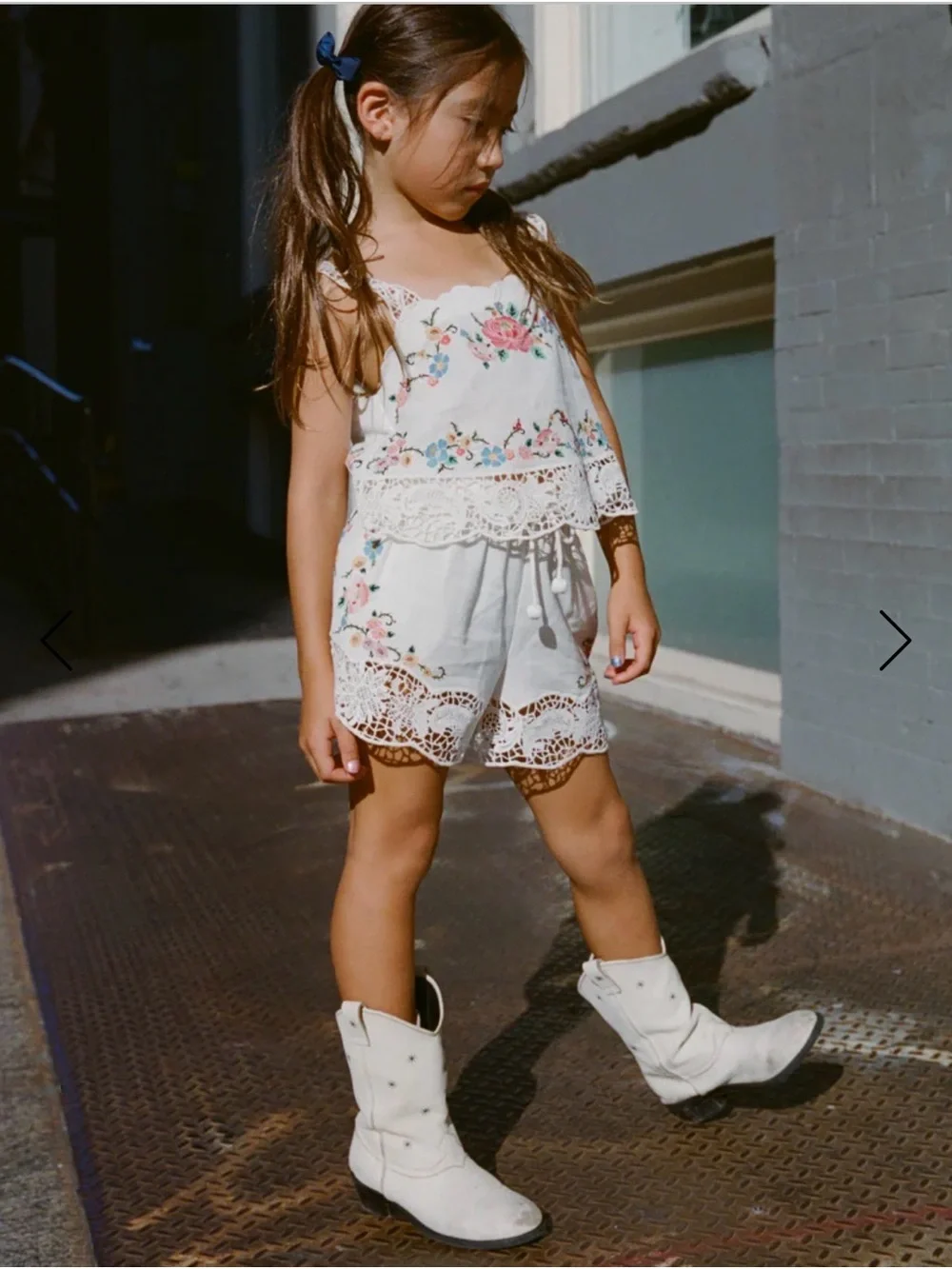 Sea New York Cream Embroidered Lace-Trim Kids Shorts